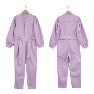 J.Crew Puff Sleeve Chino Jumpsuit Womens 16T Lilac Front Zip Work Casual Utility